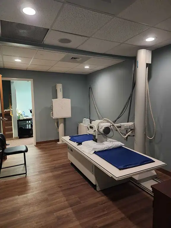 Commercial medical x-ray room with recessed lighting and specialized wiring